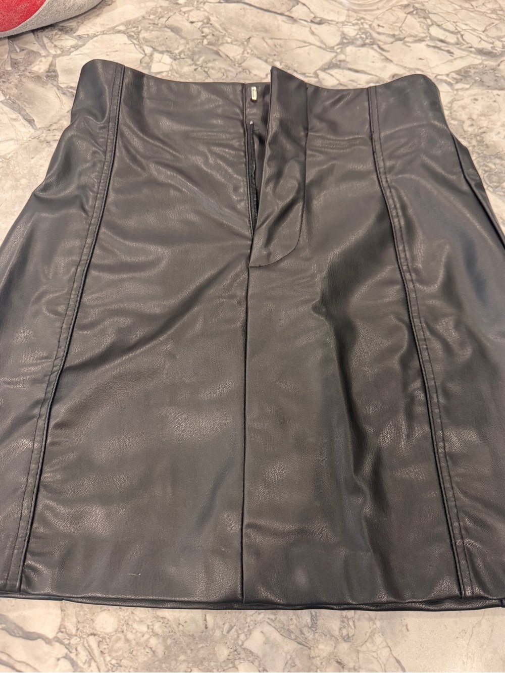 Zara Black Faux Leather Mini Skirt with Front Seam Detail